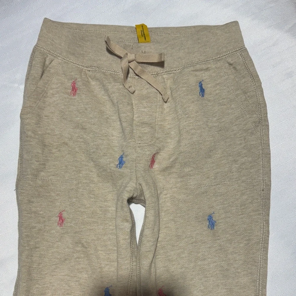 Ralph Lauren Beige Joggers with Pink & Blue Pony Embroidery